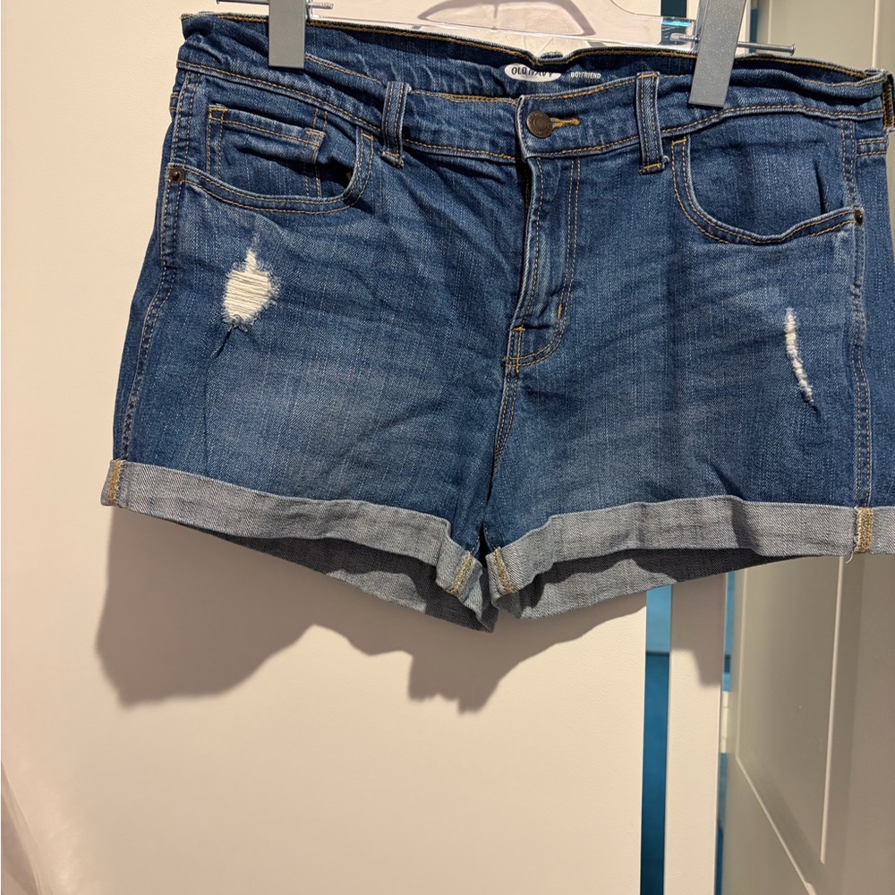 Old Navy Dark Blue Roll-Cuff Distressed Denim Shorts - 10